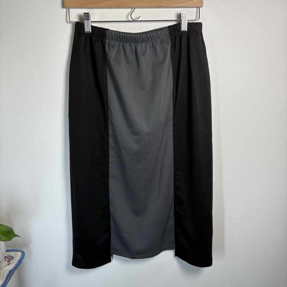 Mossimo Women L Black Gray Colorblock Midi Skirt Office Goth Minimalist Stretch